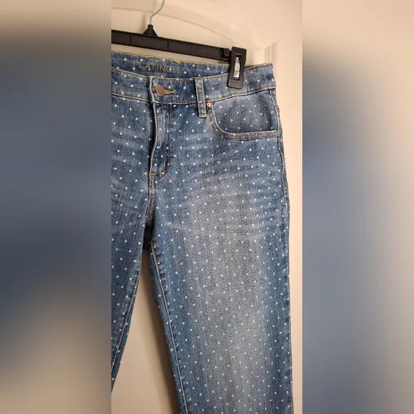 Chicos Platinum Denim Dot Boyfriend Jeans Womens Sz 00 Bohemian Casual Office - Picture 10 of 10